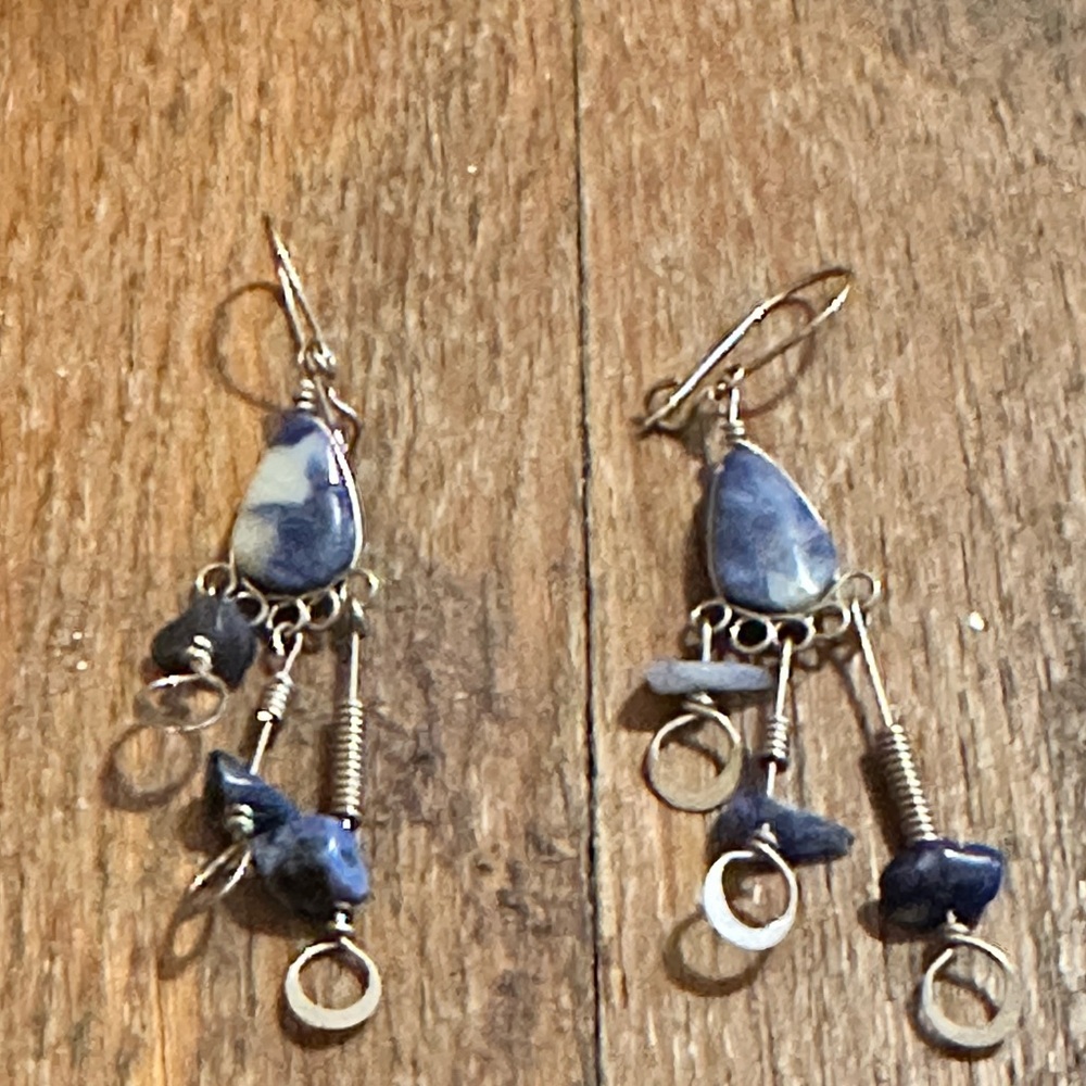 Handmade Blue and Silver Dangle Earrings - New